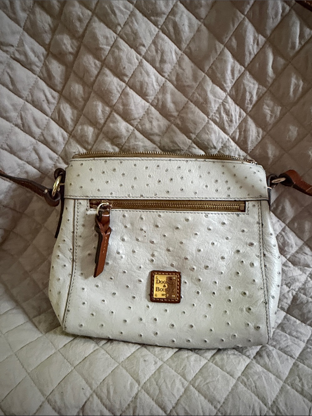 Dooney & Bourke Cream Textured Crossbody Bag with Brown Trim